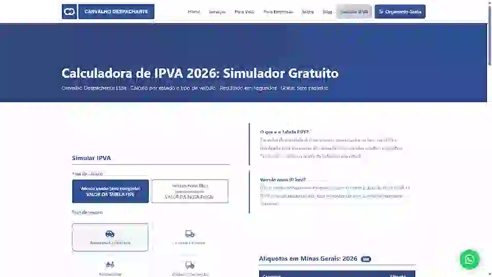 Calculadora Online de IPVA 2026 - Carvalho Despachante - Dito Passos